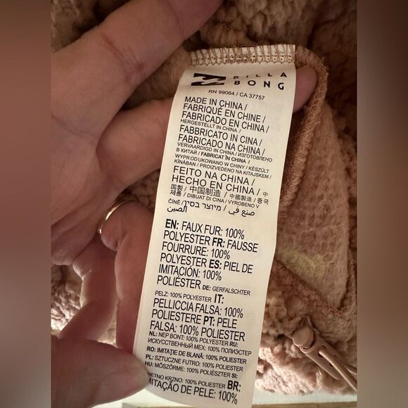 NWT Billabong Marlowe Hoodie Mauve Sherpa Fleece Teddy Full Zip Jacket Size M - Picture 11 of 11